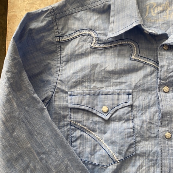 Rock 47 by Wrangler Western Shirt {Light Blue} S - Picture 7 of 9